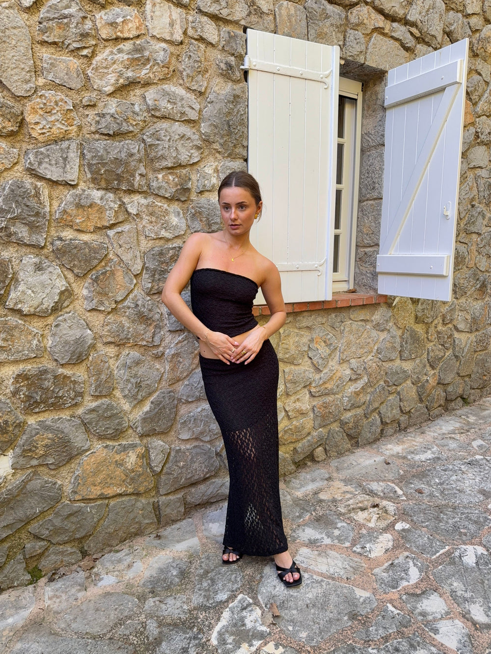 Fiorella nederdel med blonder - Sort
