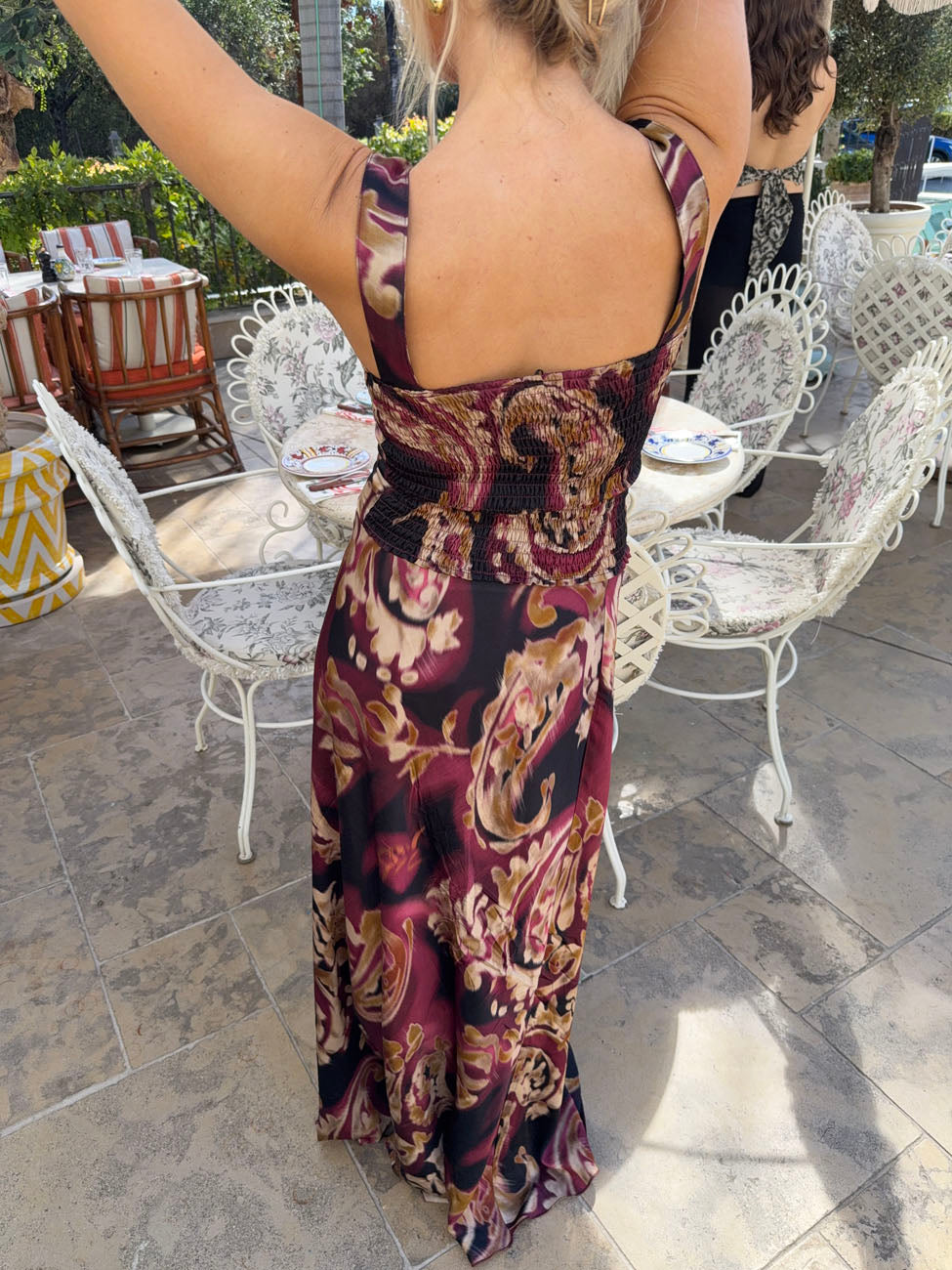 Latilde maxi nederdel med print - Sort/beige/lilla