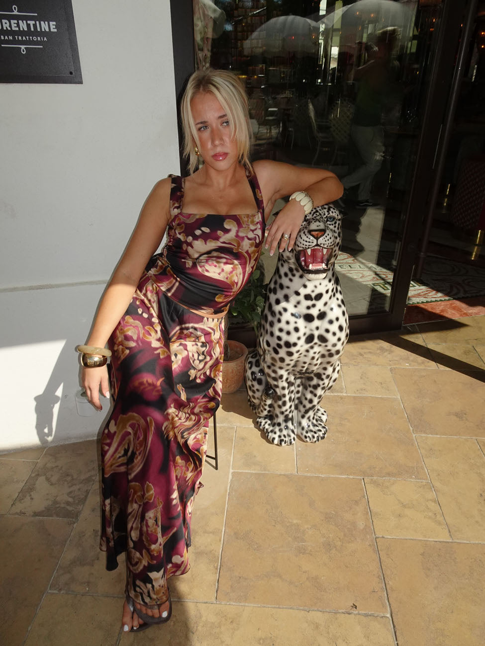 Latilde maxi nederdel med print - Sort/beige/lilla