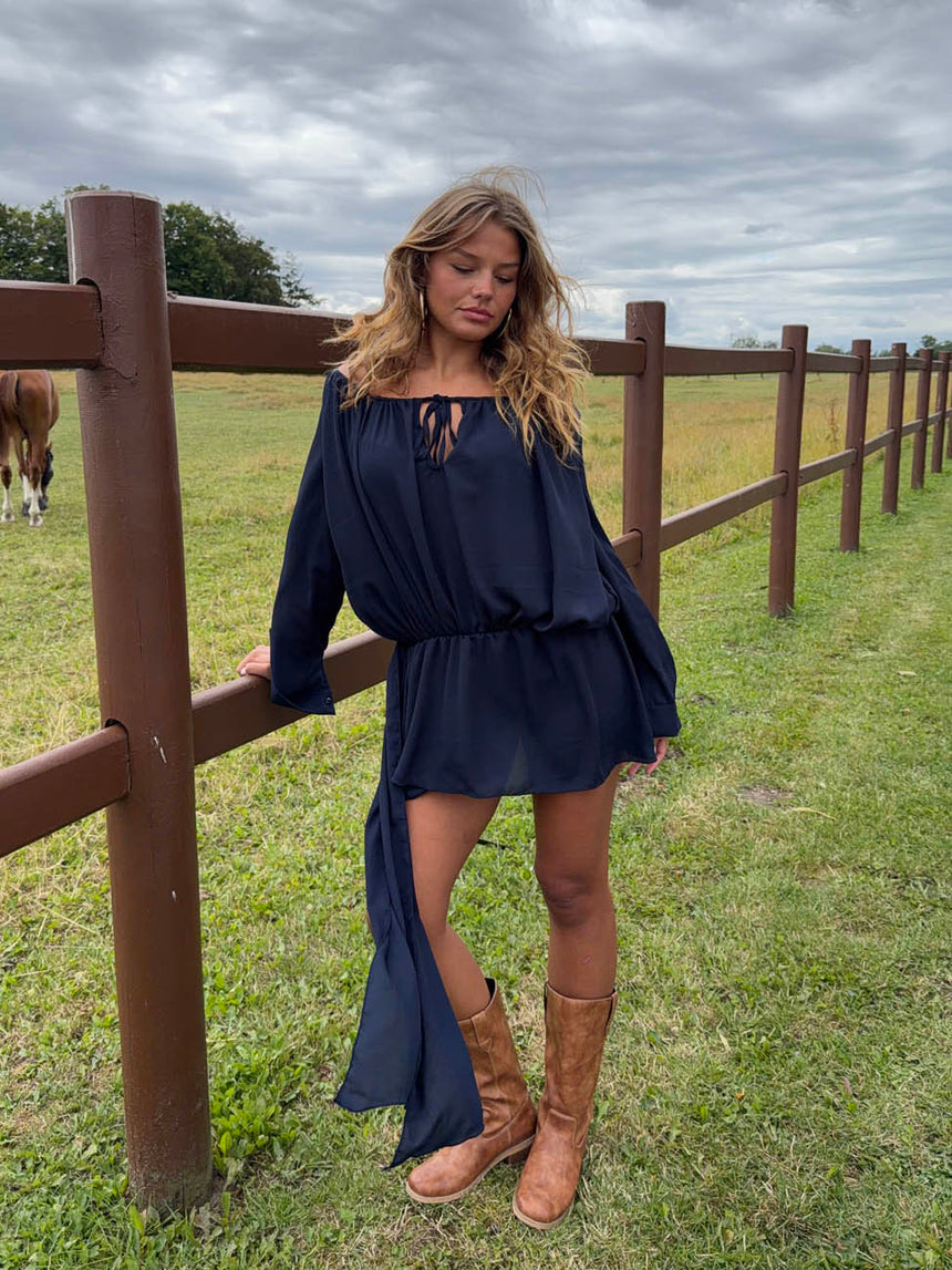 Aveline off shoulder-kjole - Navy