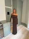 Nitta off shoulder maxi kjole - Brun