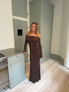 Nitta off shoulder maxi kjole - Brun