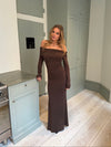 Nitta off shoulder maxi kjole - Brun