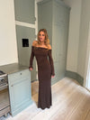 Nitta off shoulder maxi kjole - Brun