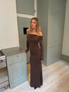Nitta off shoulder maxi kjole - Brun