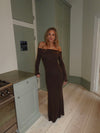 Nitta off shoulder maxi kjole - Brun