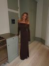 Nitta off shoulder maxi kjole - Brun