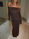 Nitta off shoulder maxi kjole - Brun