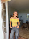 Victoire off shoulder top i mesh - Gul