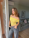 Victoire off shoulder top i mesh - Gul