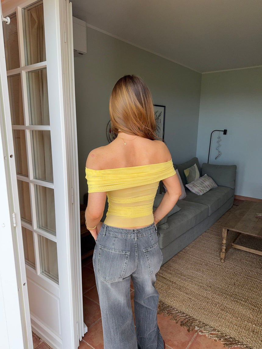 Victoire off shoulder top i mesh - Gul