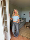 Victoire off shoulder top i mesh - Lyseblå