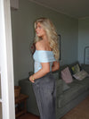 Victoire off shoulder top i mesh - Lyseblå