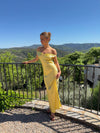 Andie off shoulder satin kjole - Gul
