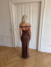 Andie off shoulder satinkjole - Brun