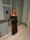 Silje off shoulder kjole med blonder - Brun