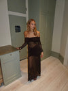 Silje off shoulder kjole med blonder - Brun
