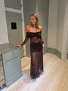 Silje off shoulder kjole med blonder - Brun