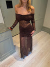 Silje off shoulder kjole med blonder - Brun