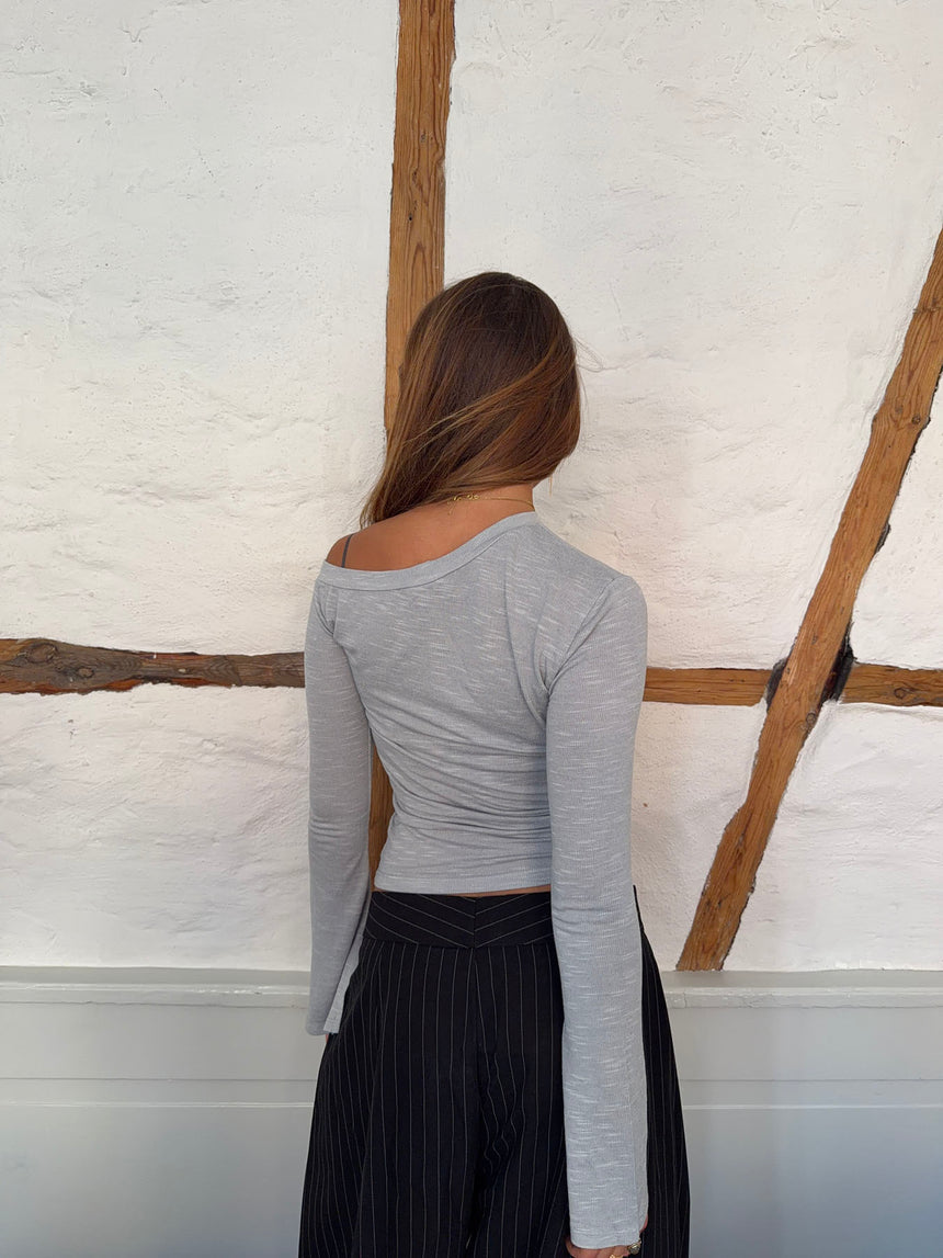 Aven one shoulder bluse - Lysegrå