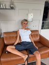 Tiril one shoulder top i hør - Hvid