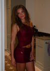 Jolie one shoulder top med pallietter - Rød