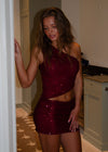Jolie one shoulder top med pallietter - Rød