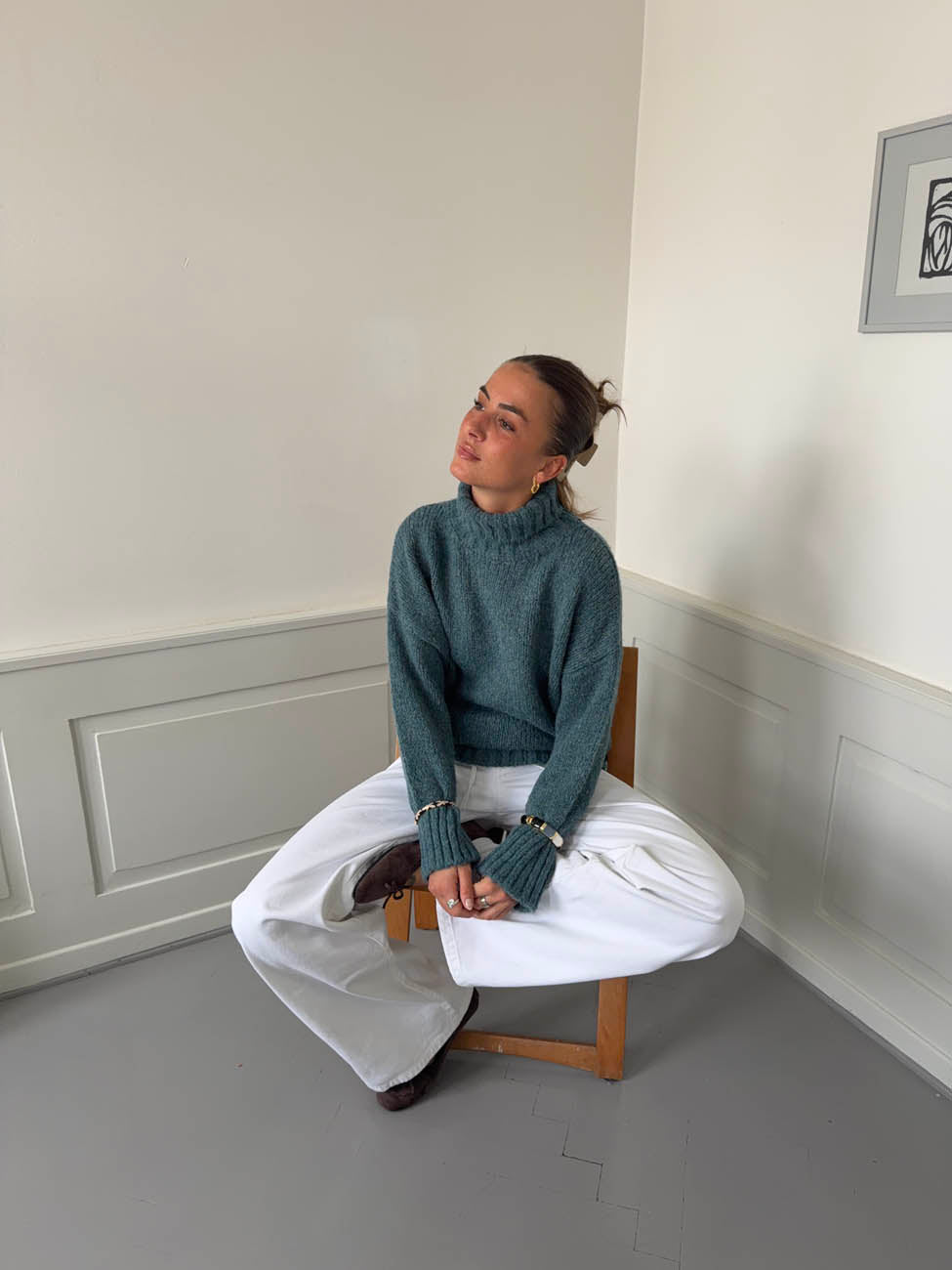 Valdamara oversized striktrøje med turtleneck - Blå