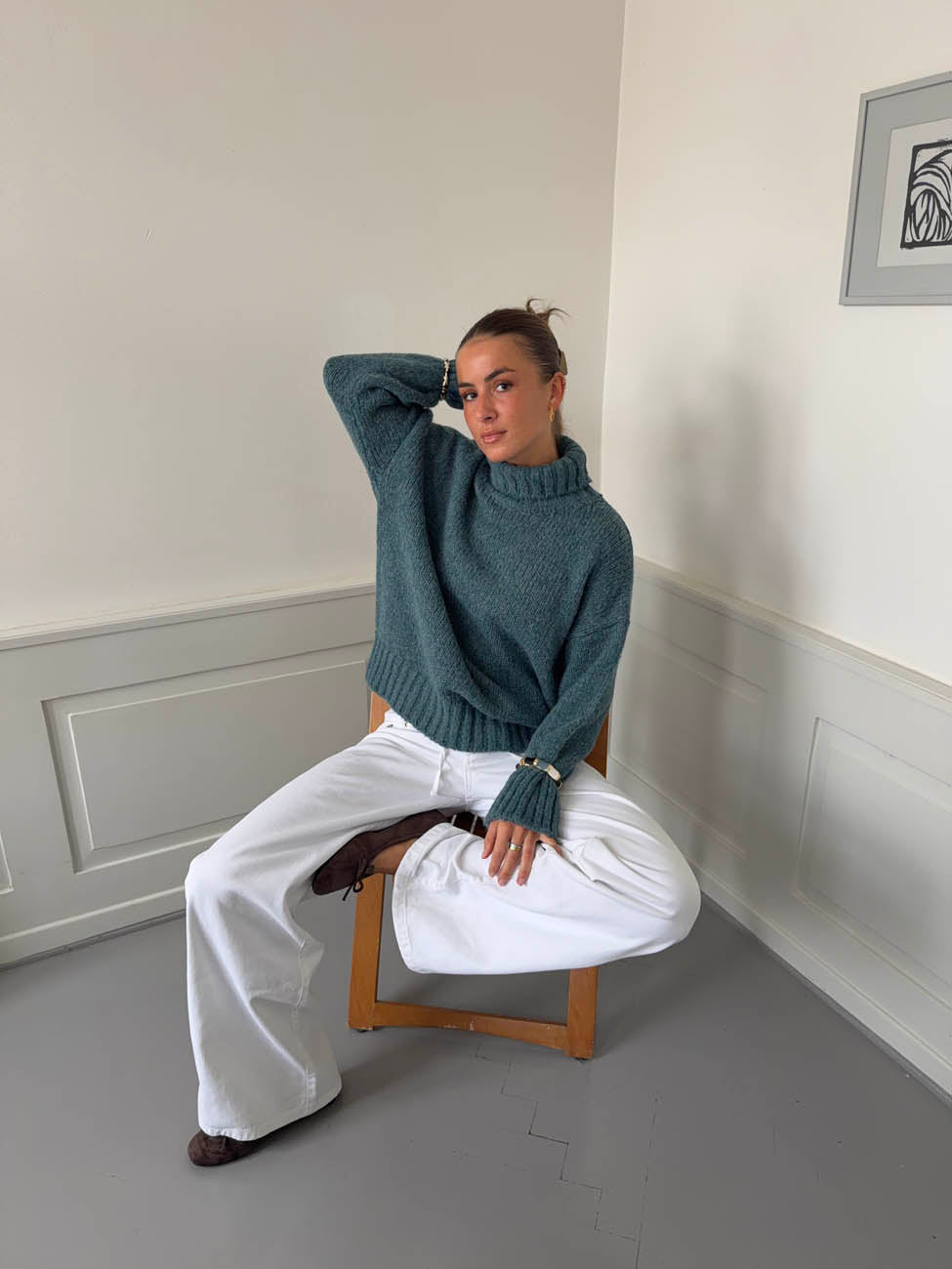 Valdamara oversized striktrøje med turtleneck - Blå