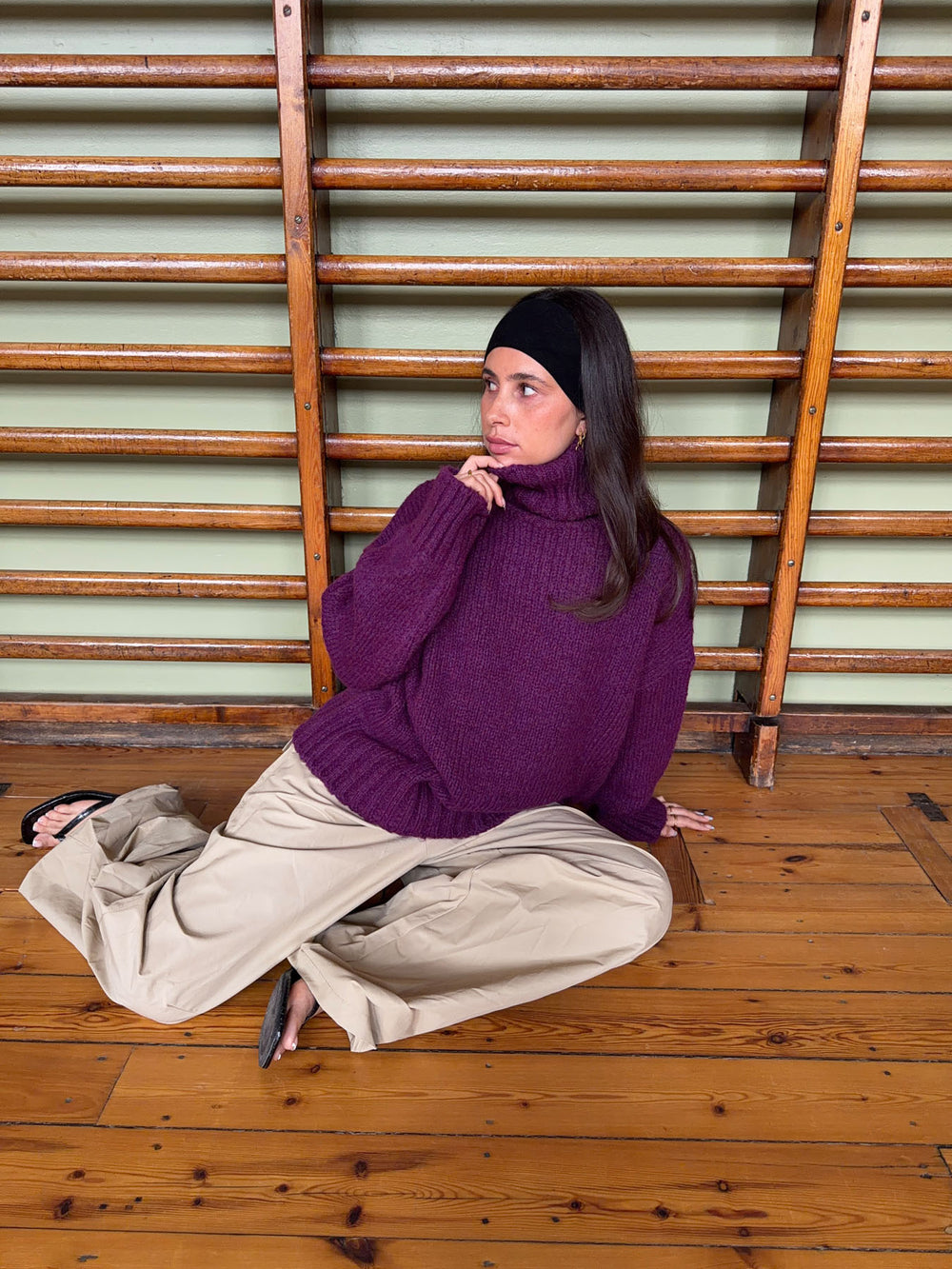 Valdamara oversized striktrøje med turtleneck - Lilla