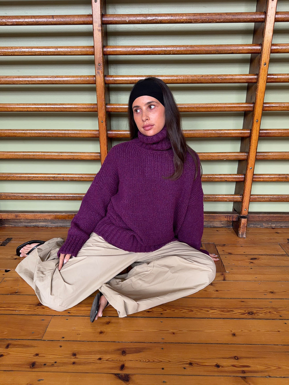 Valdamara oversized striktrøje med turtleneck - Lilla