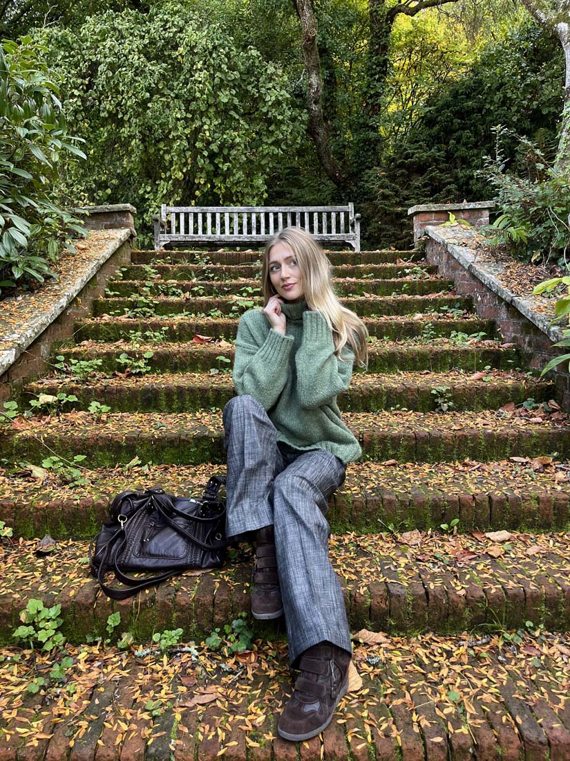 Valdamara oversized striktrøje med turtleneck - Grøn