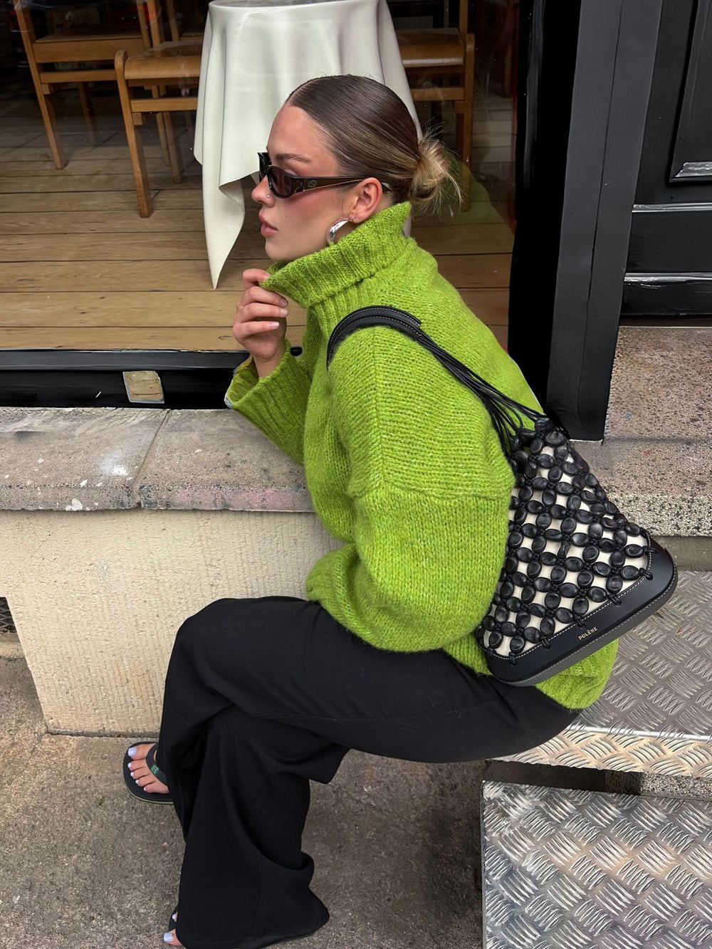 Valdamara oversized striktrøje med turtleneck - Limegrøn