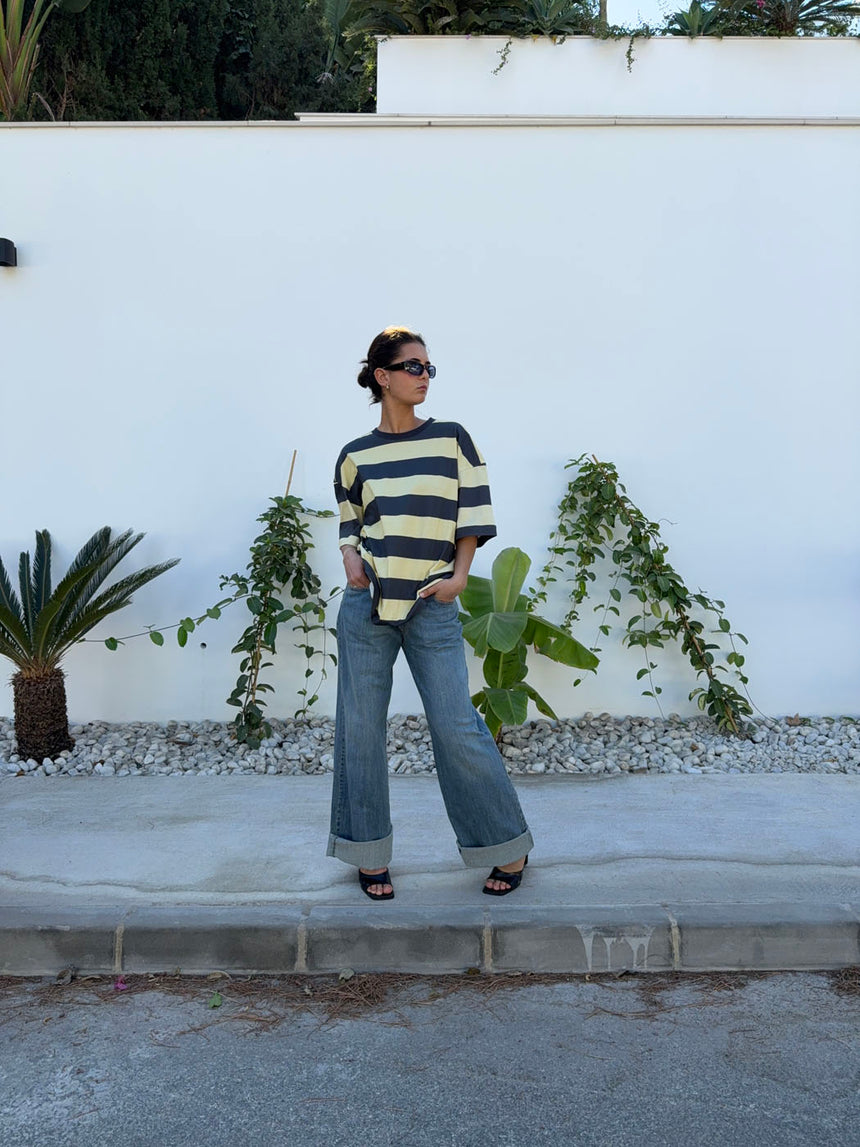 Zinnia oversized t-shirt - Gul/grå