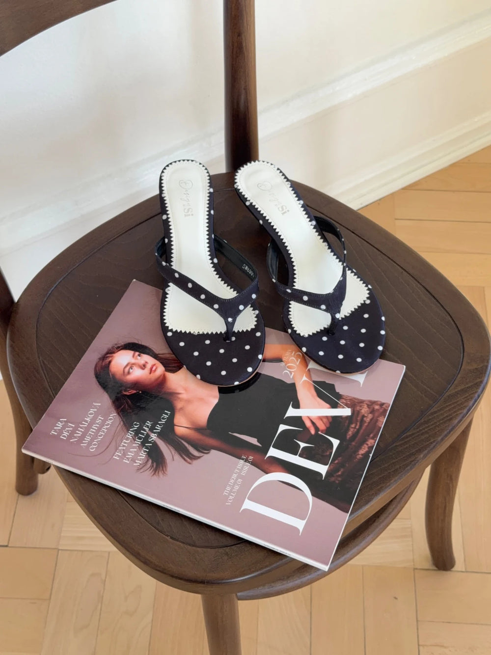 Pepita sandal med hæl og polkaprikker - Sort/Hvid