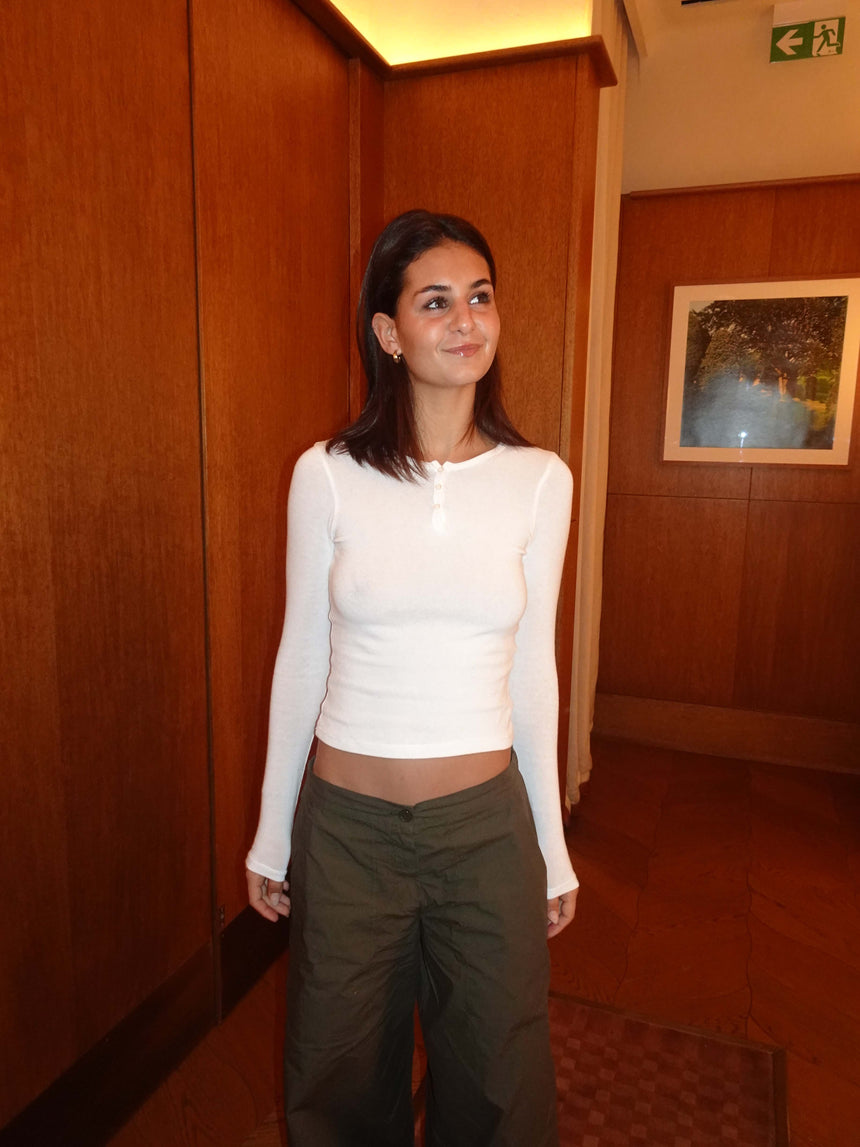 Jamilina polo med langeærmer - Hvid