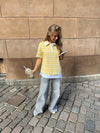Linna polo med striber - Gul/hvid