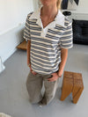 Line polo med striber - Hvid/beige/navy