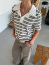 Line polo med striber - Hvid/beige/navy