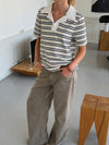 Line polo med striber - Hvid/beige/navy