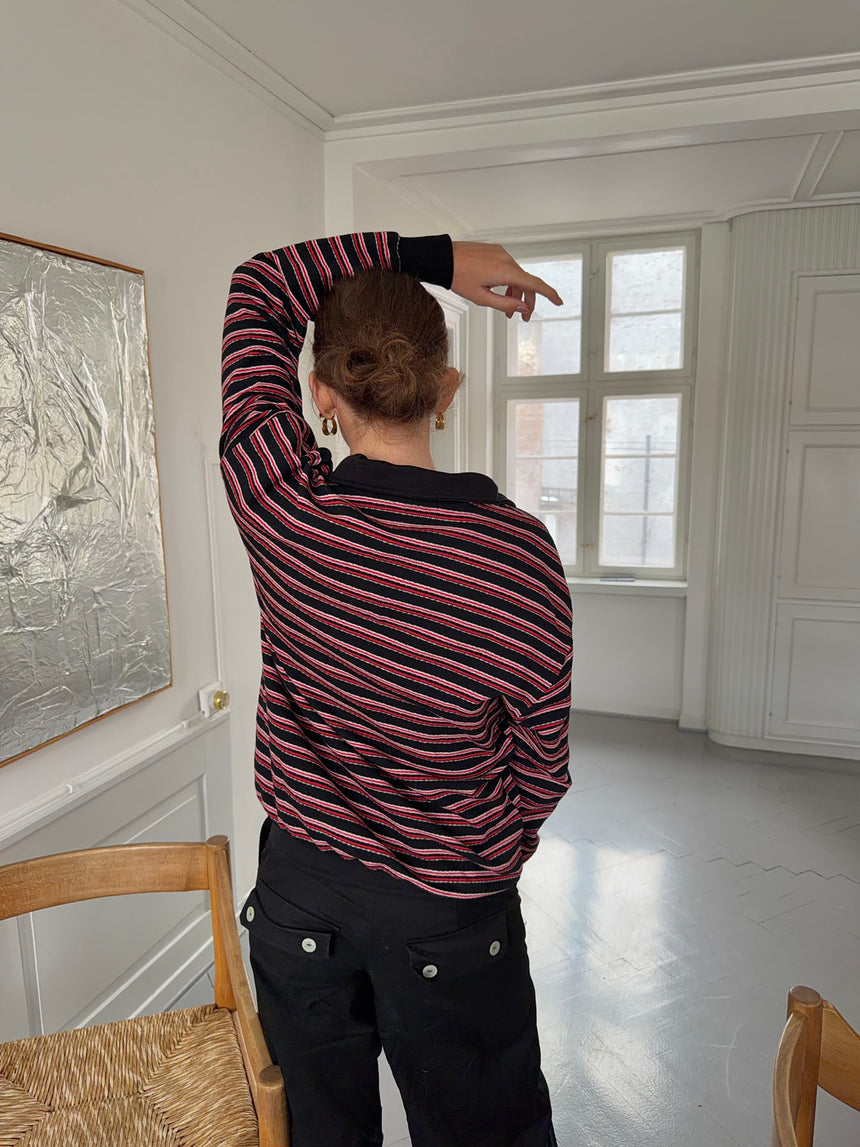 Nova polo med striber - Rød/hvid/sort