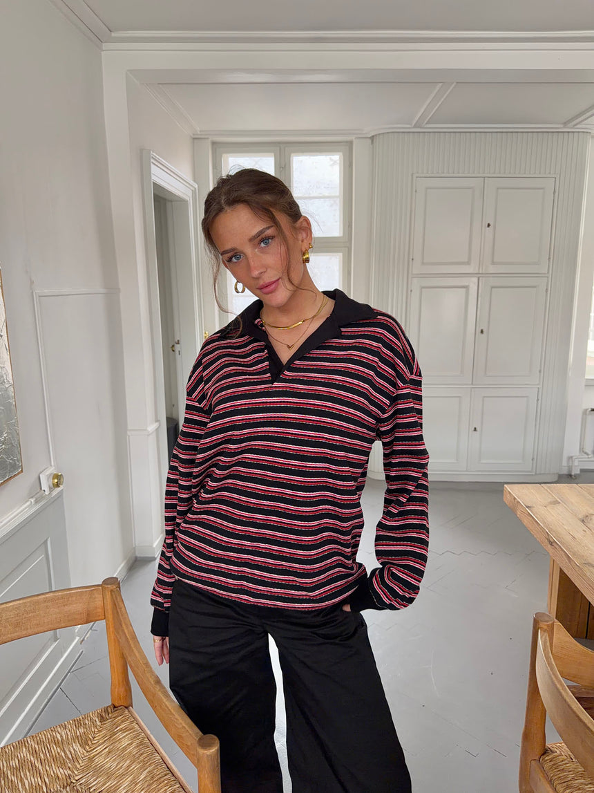 Nova polo med striber - Rød/hvid/sort