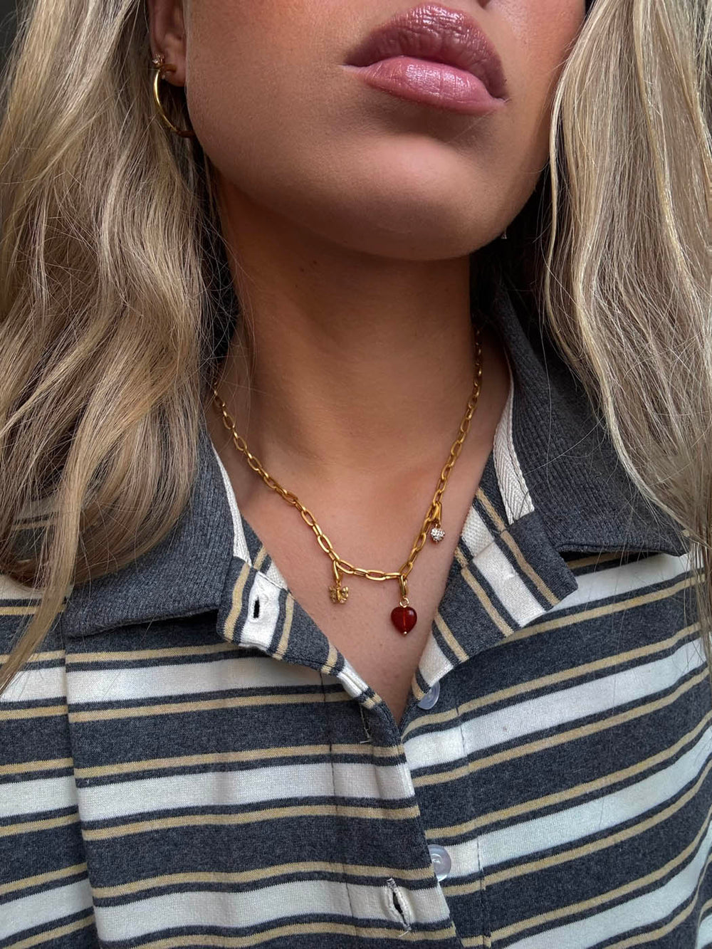 Nilla polo med striber - Grå/gul/hvid