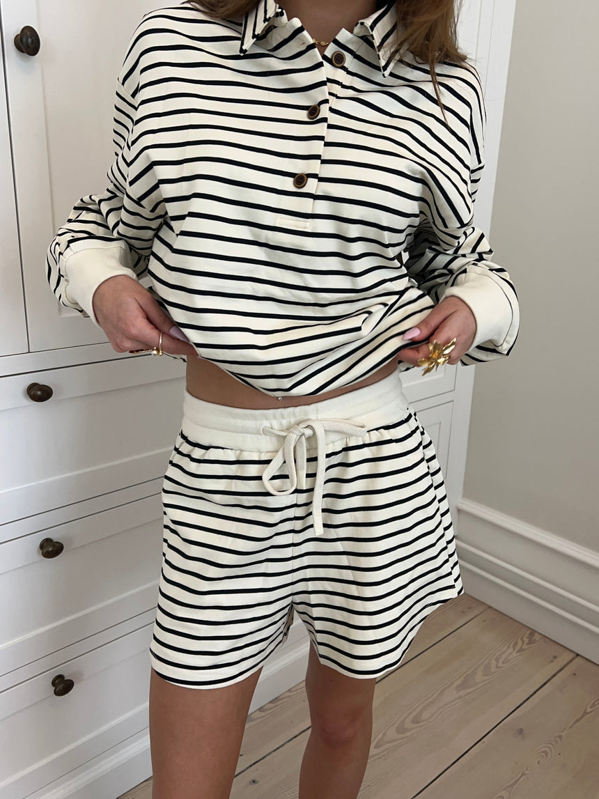 Elisa polo sæt - Off white med sorte striber