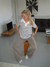 Line polo med striber - Hvid/beige/navy