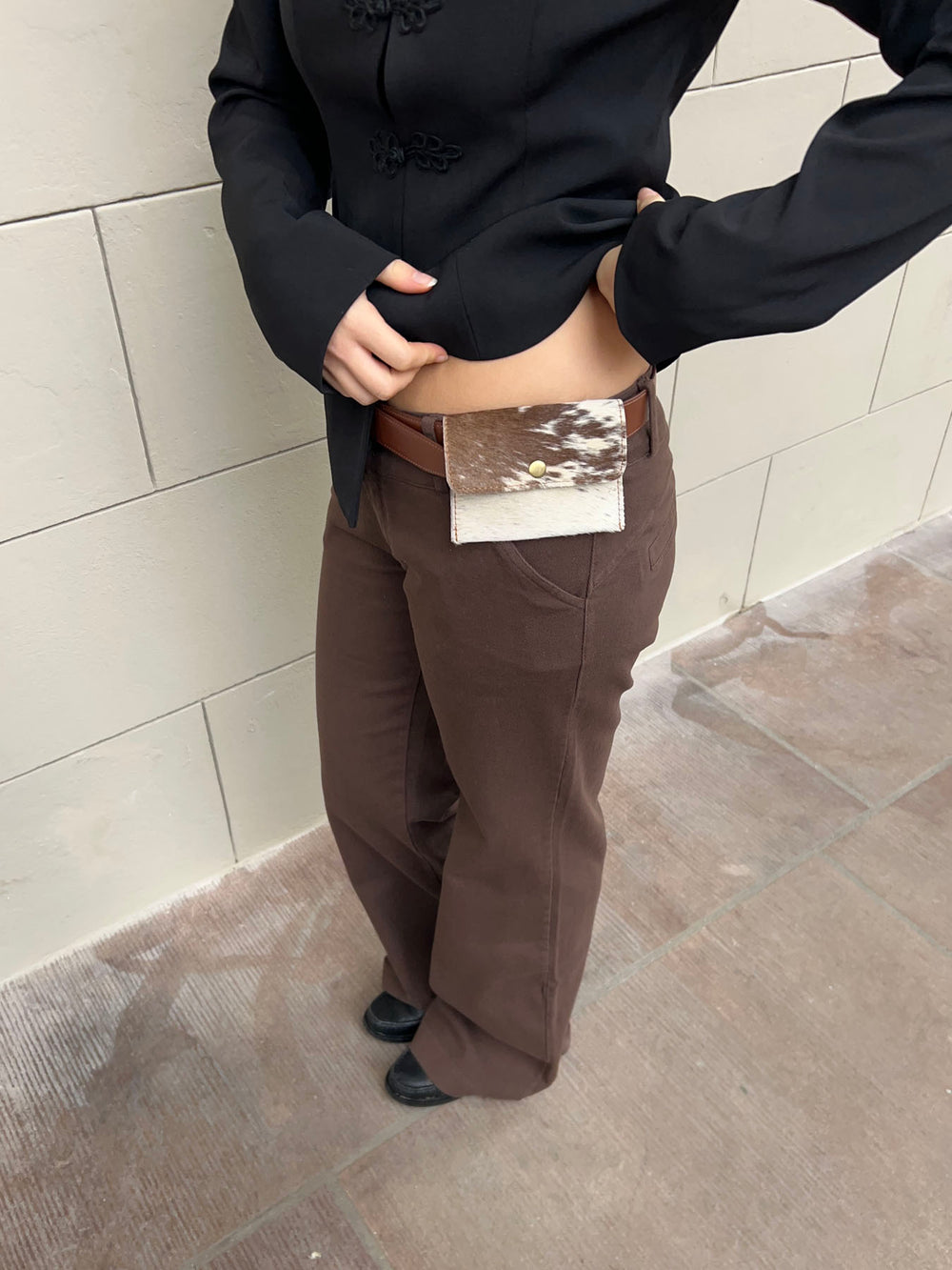 Lonia pung i koskind - Brun/hvid/sort