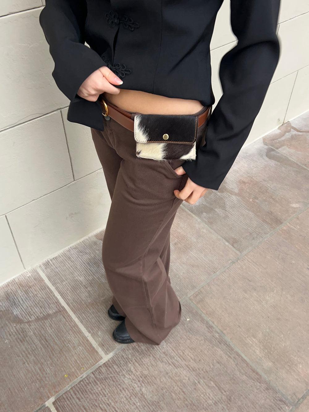 Lonia pung i koskind - Brun/hvid/sort