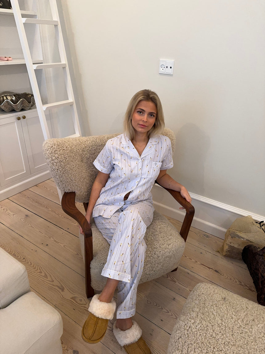 Tinna pyjamas sæt med isvafler - Blå/hvid