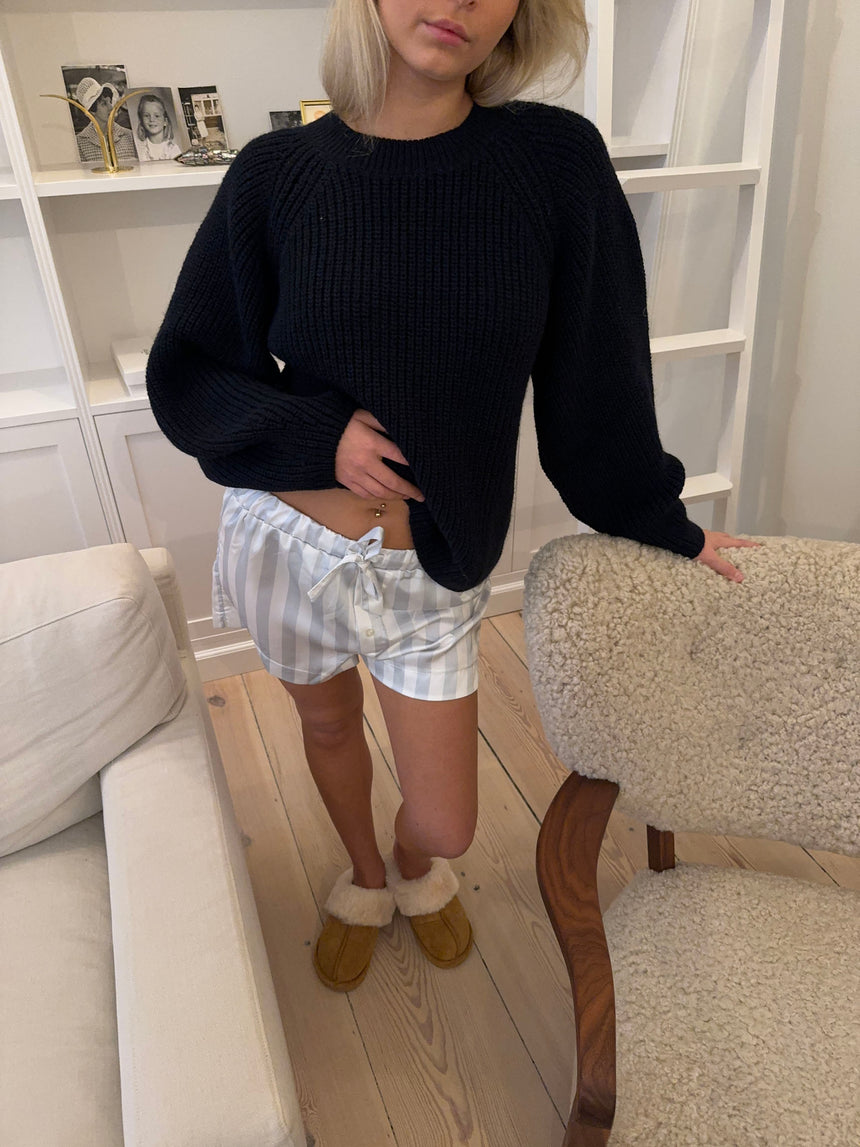 Finna pyjamasshorts med striber - Lyseblå/hvid