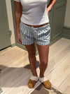 Mily stribede pyjamas shorts - Lyseblå/grøn/hvid